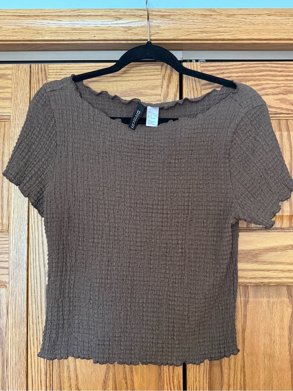 H&M Brown Smocked Crop Top with Lettuce Edge